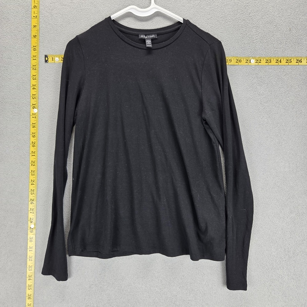 Eileen Fisher Shirt Womens XXS Black Tencel Stretch Long Sleeve Basic Top Casual